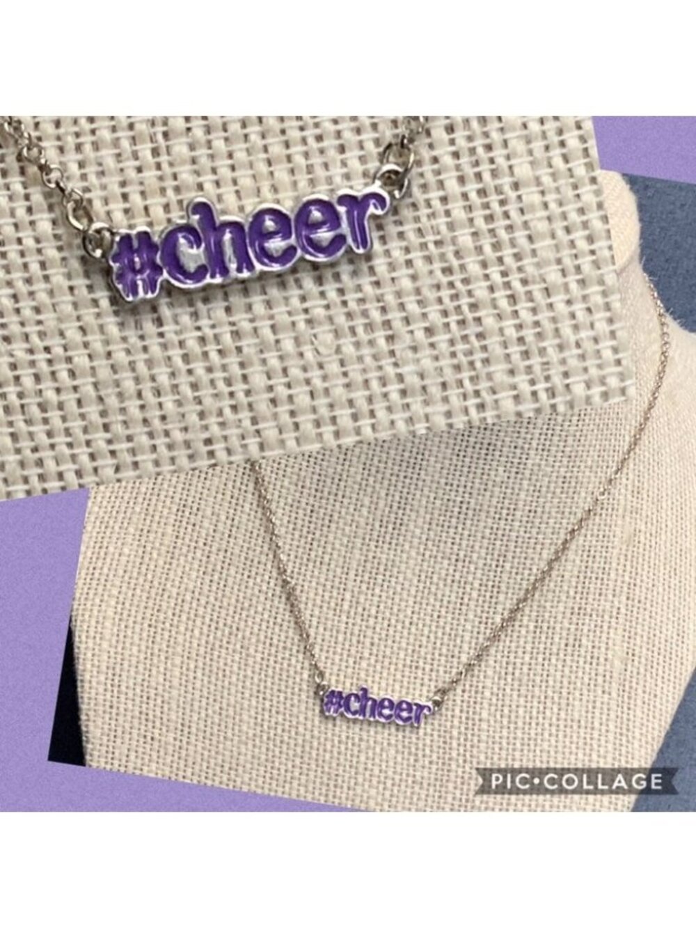# Cheer Cheerleader Hashtag Necklace Silver 15 In Purple Enamel Cute Chain Spirt